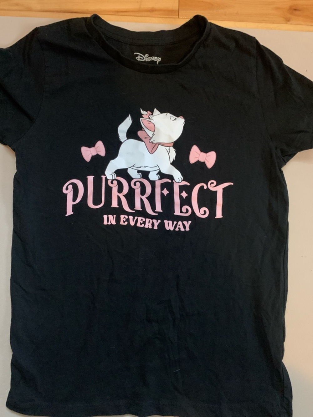 Disney Black Tee with Marie Graphic and Pink Accents